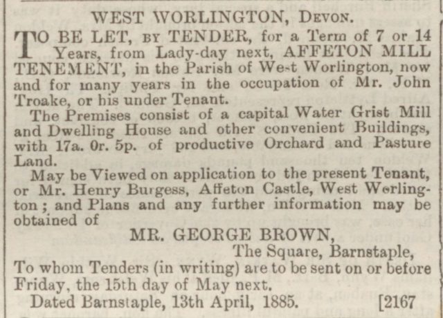 North Devon Journal 14 May 1885 Affeton Mil Tender.jpg