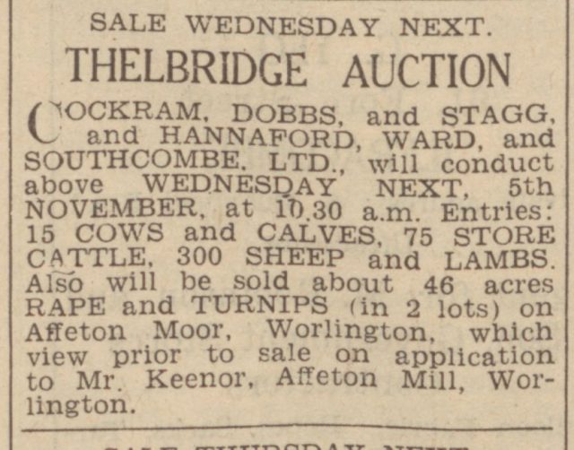 North Devon Journal 30 October 1947 Affeton Mill Sale of produce Keenor.jpg
