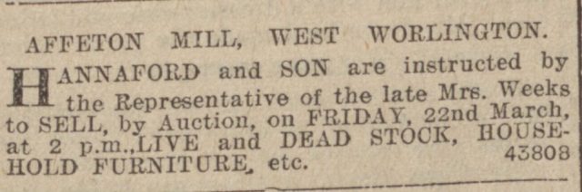 Western Times 19 March 1907 Affeton Mill Death Weeks Sale.jpg