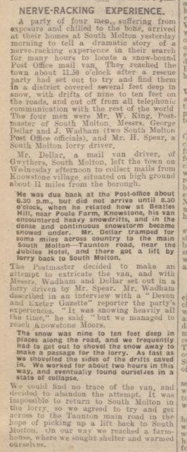 Snow Exeter_and_Plymouth_Gazette_27_January_1939 Nerve Racking Experience South Molton.jpg