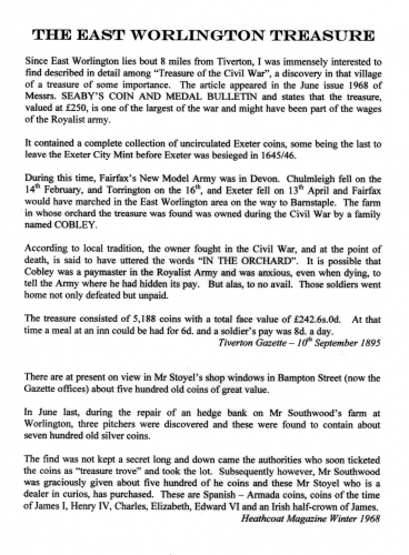 S6-First-Civil War Coin-hoard-found-at Cobley Article-10.9.1895.  Subsequently further silver coins were found.
